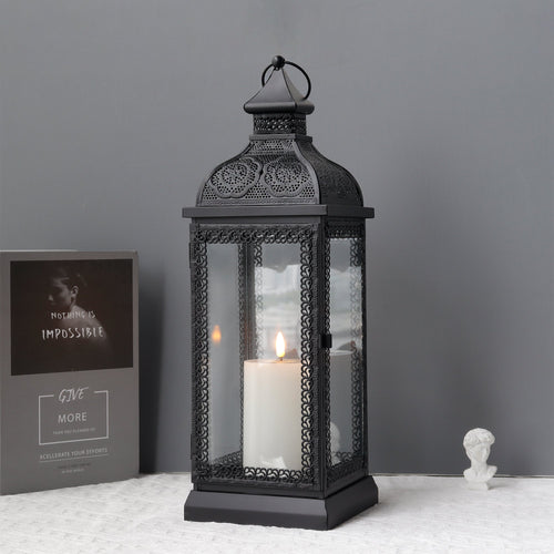 19'' High Rustic Style Metal Candle Lantern (Black) Lootquake LLC