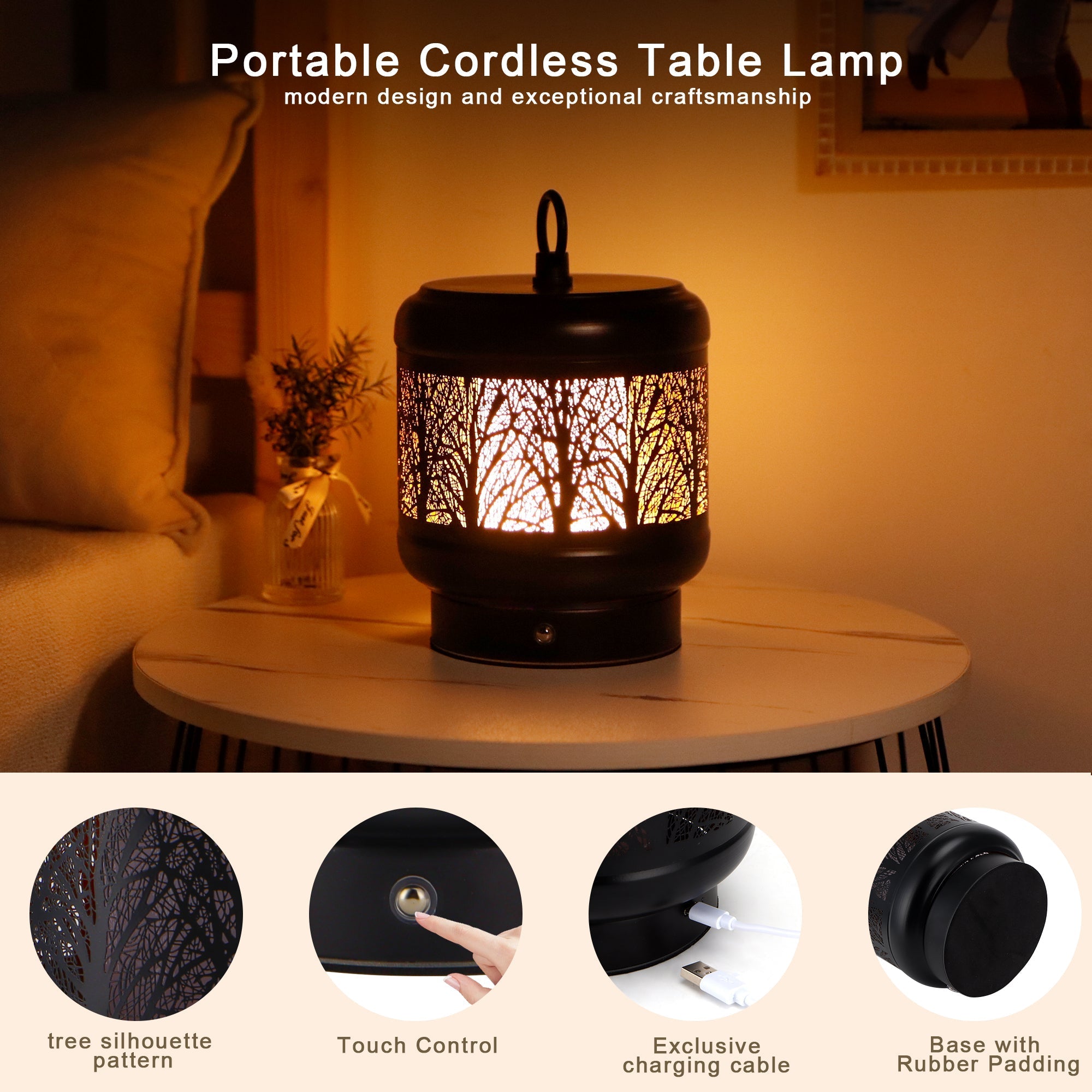 TRIROCKS Cordless Table Lamp Rechargeable Battery Operated Ambient Lighting with Cozy Lights, 3-Step Touch Dimmable LED Amber Light for Bar,Coffee Table, Patio,Camping Lootquake LLC