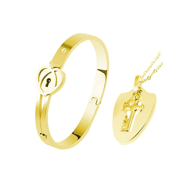 Stainless Steel Love Heart Lock Bangle Bracelet Pi-Mart