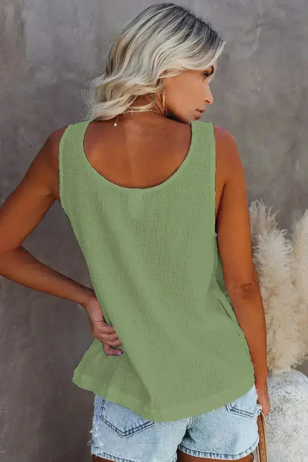 Button Textured Cotton Tank Top - SJB-DIAMOND ELITES