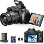 4K Digital Camera For Photography - 12X Optical Zoom 72MP Vlogging Camera For YouTube With 3" 180° Flip Screen, Autofocus Compact Camera With Battery, 64GB SD Card, USB Card Reader & Charging Stand Lootquake LLC