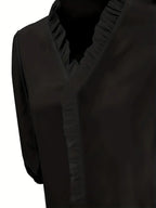 Pure Color Ruffle Hemline Shirt, Casual V-neck Long Sleeve Shirt. - SJB-DIAMOND ELITES