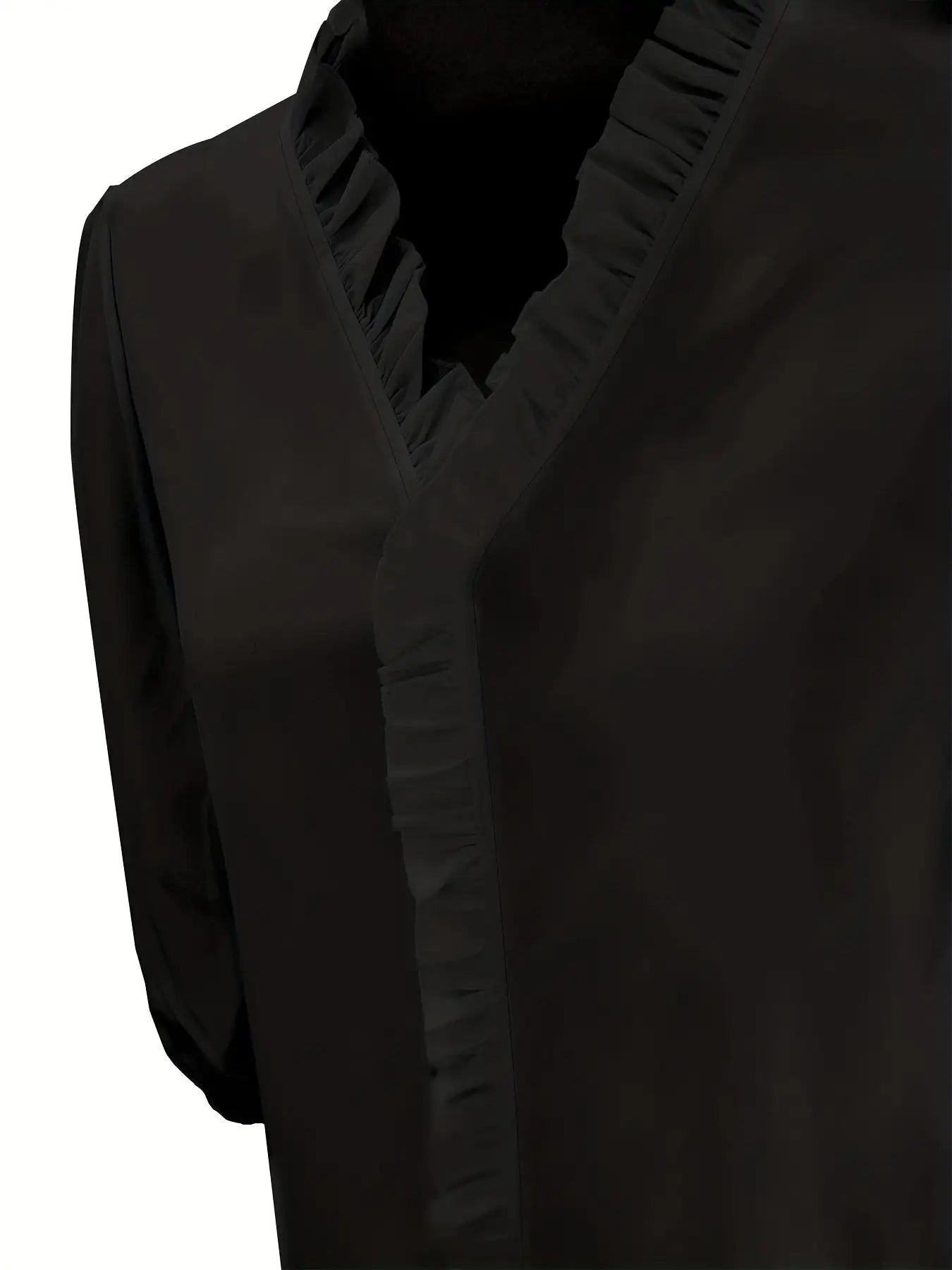 Pure Color Ruffle Hemline Shirt, Casual V-neck Long Sleeve Shirt. - SJB-DIAMOND ELITES