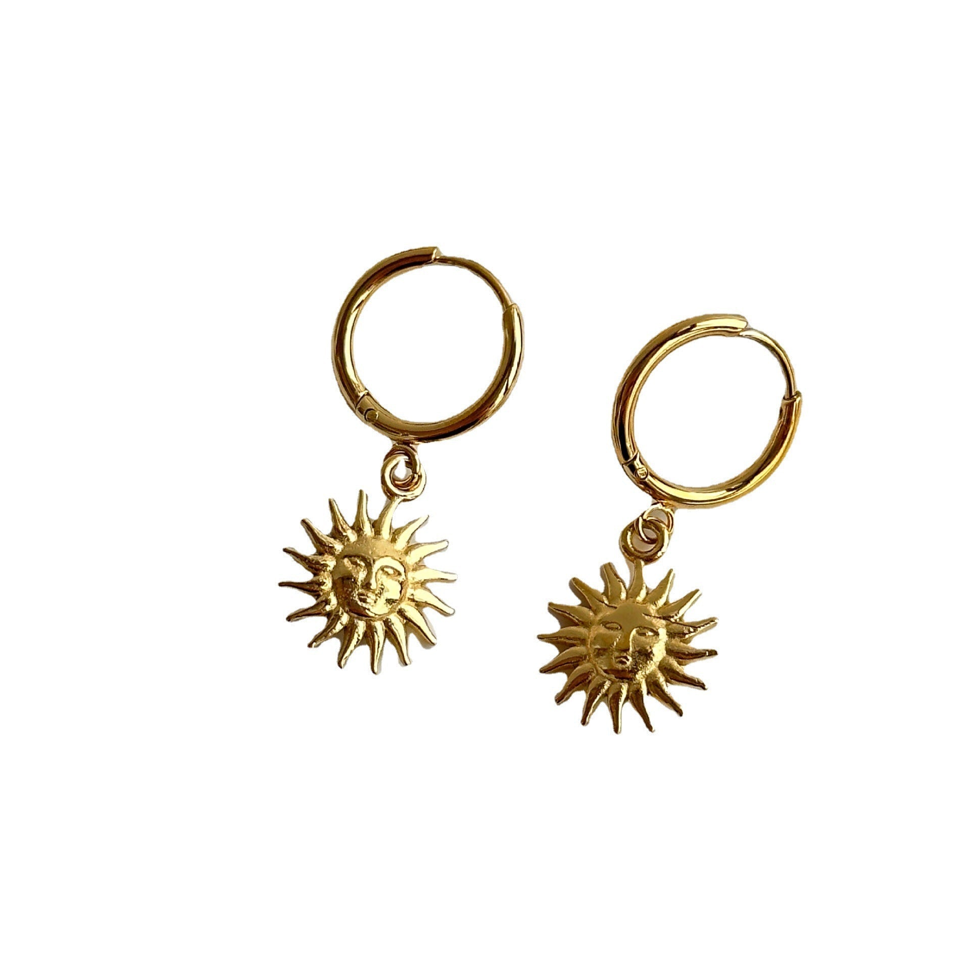 18K Gold Earrings Temperament Light Luxury Sun Element Trend Pendant Earrings Titanium Steel Plated Pi-Mart