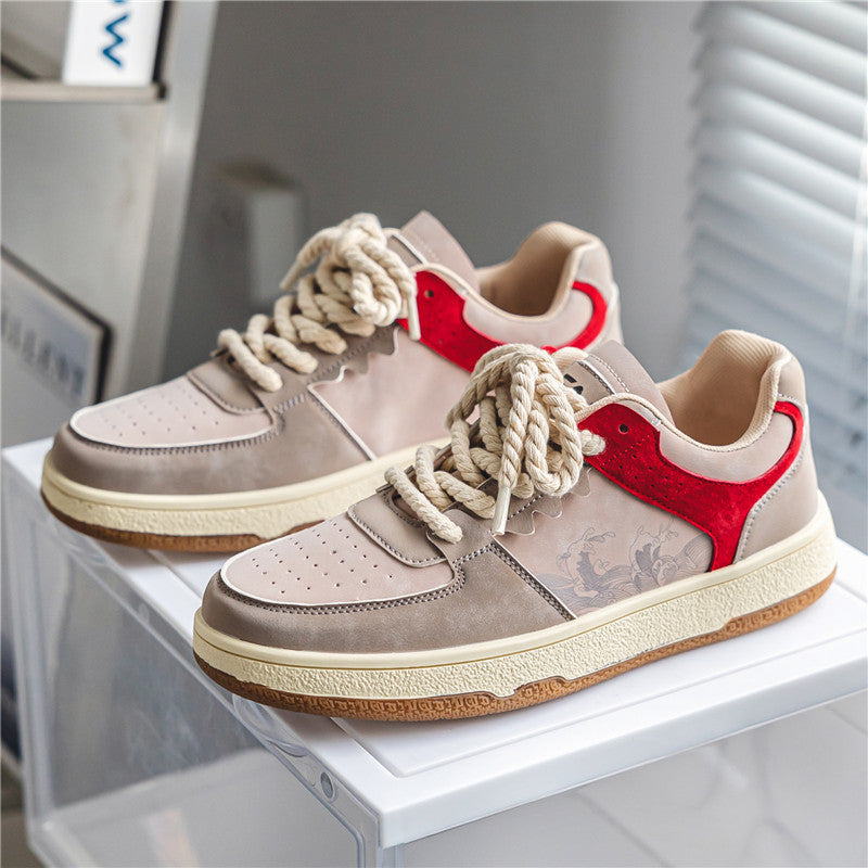 Lace-up Casual Shoes Men Soft Thick Sole Fashion Comfortable Breathable Flats Sneakers Student Platform Outdoor Walking Shoes Pi-Mart
