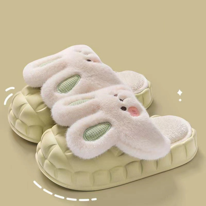 Cute Rabbit Shoes Winter Fuzzy Slippers Women Detachable Washable House Shoes Pi-Mart