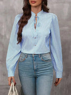 Striped Tie Neck Long Sleeve Blouse – Femstylo - SJB-DIAMOND ELITES
