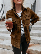 Retro Pocketed Long Sleeve Zip-Up Jacket Lightweight & Stylish Outerwear for Everyday Wear Stevvex