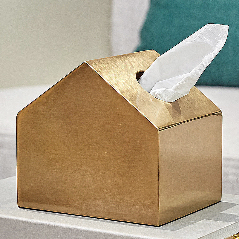 Brass Metal Small House Tissue Box Pi-Mart