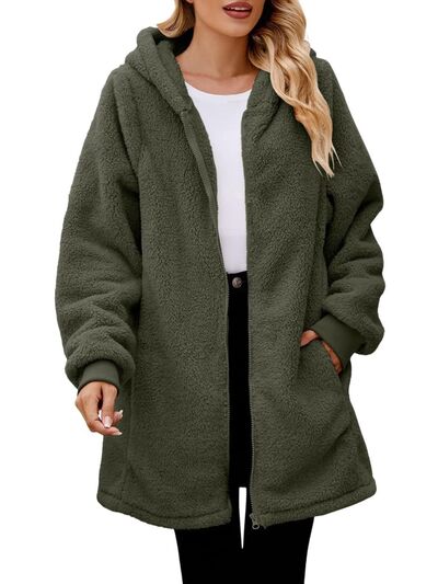 Comfortable Fuzzy Pocketed Zip-Up Long Sleeve Hooded Jacket Cozy & Warm Soft Outerwear For Winter Stevvex