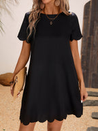 Classic Black Round Neck Short Sleeve Dress Timeless Everyday Style Girls Dress