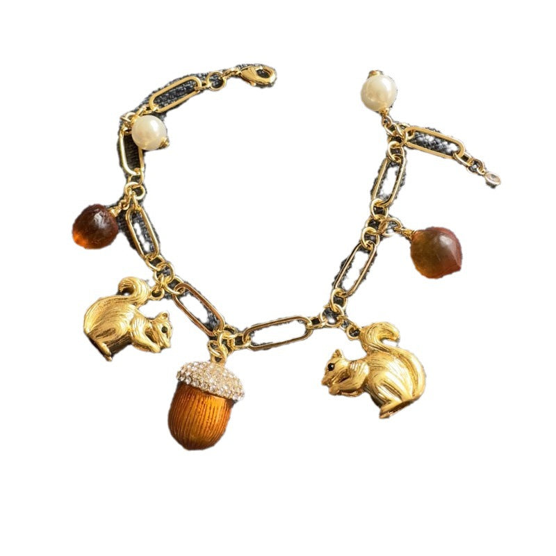 Squirrel Enamel Glazed Pinecone Orange Bracelet Pi-Mart