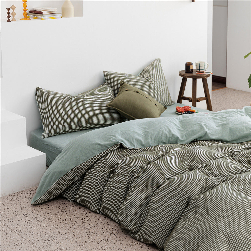 Tianzhu Cotton Nude Sleeping Four-piece Set 100 Cotton Simple Knitted Quilt Cover Bedding Pi-Mart