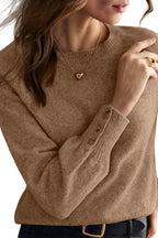 White Buttoned Cuffs Raglan Sleeve Knit Sweater