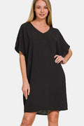 V-Neck Tee Dress with Pockets For Women – V-Neck Casual Dress, Tee Dress with Pockets, Comfortable V-Neck Dress, Pocketed Tee Dress, Casual Chic Dress, Easygoing V-Neck Dress Stevvex