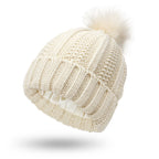 Fashion Stretchy Satin Lined Skull Knit Hats Beanie Hat For Women Faux Fur Pom Pom Hat Winter Keep Warming Beanie Hat Pi-Mart