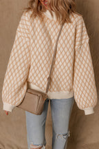 Smoke Gray Checkered Textured Knit Mock Neck Sweater - Femstylo