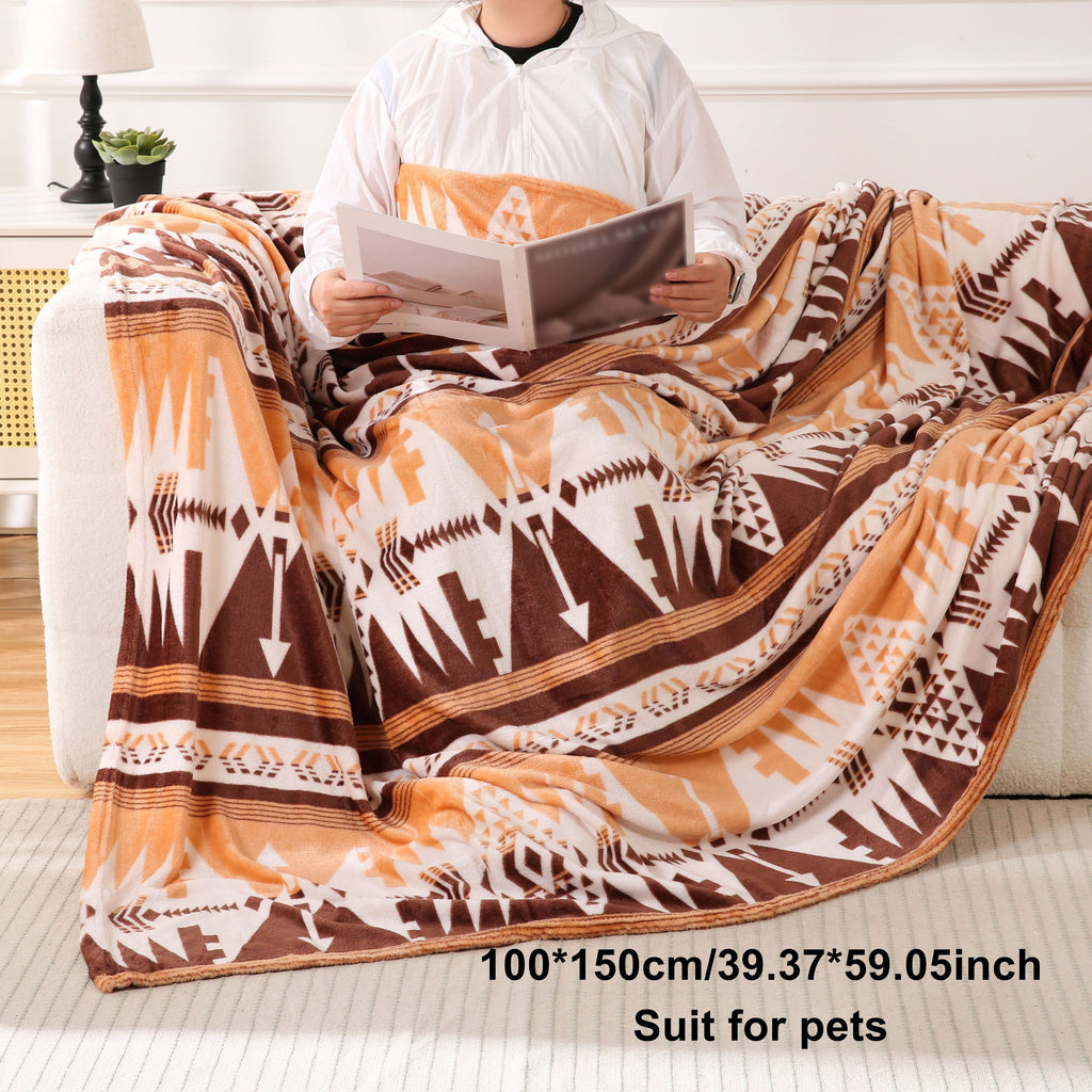 1pc Southwest Native American Flannel Polyester Throw Double-side Printed Blanket, Aztec Geometry Pattern Travel Couch Bed Blanket Plush Soft Lightweight Blanket For All Season Lootquake LLC