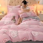 Coral Velvet Sheet Duvet Cover Double Sided Plus Velvet Thick Bedding Set Pi-Mart