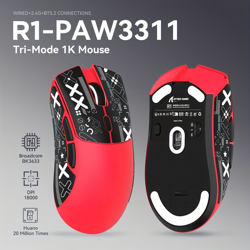 ATTACK SHARK R1 PRO 59g SUPERLIGHT Mouse, PixArt PAW3311 Gaming Sensor, BT/2.4G Wireless/Wired Gaming Mouse, 6 Adjustable Up To 18000, 65 Hrs Battery, Office Mice For Win11/Xbox/PS/Mac (()Black ) Lootquake LLC