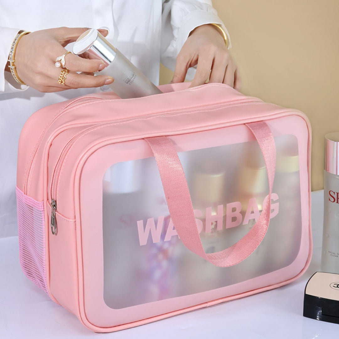 Dry & Wet Separation PVC Transparent Beach Bag – Double-Layer Portable Travel Toiletry Bag with Compartments for Makeup & Cosmetic Storage, Ideal for Organizing on-the-Go - SJB-DIAMOND ELITES