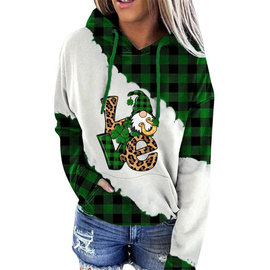 Women Sweatshirts Lucky Grass Print Streetwear Sweatshirts Hoodie Pullover Loose Casual Hooded Tops Clothes Pi-Mart