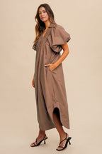 Smocked Puff Sleeve Midi Dress For Women – Feminine and Stylish Midi Dress with Dramatic Puff Sleeves and Flattering Smocked Bodice