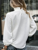 Smocked Frill Mock Neck Long Sleeve Blouse - SJB-DIAMOND ELITES