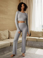 Round Neck Long Sleeve Top and Pants Set