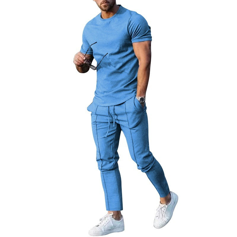Solid Color Casual Round Neck Short Sleeves T-shirt Trousers Two-piece Set Lootquake LLC