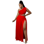 Women Clothes Set Sexy One Shoulder Crop Top Side Split A Line Skirt Beach Party Two Pieces Set Summer 2022 Purplish Diva