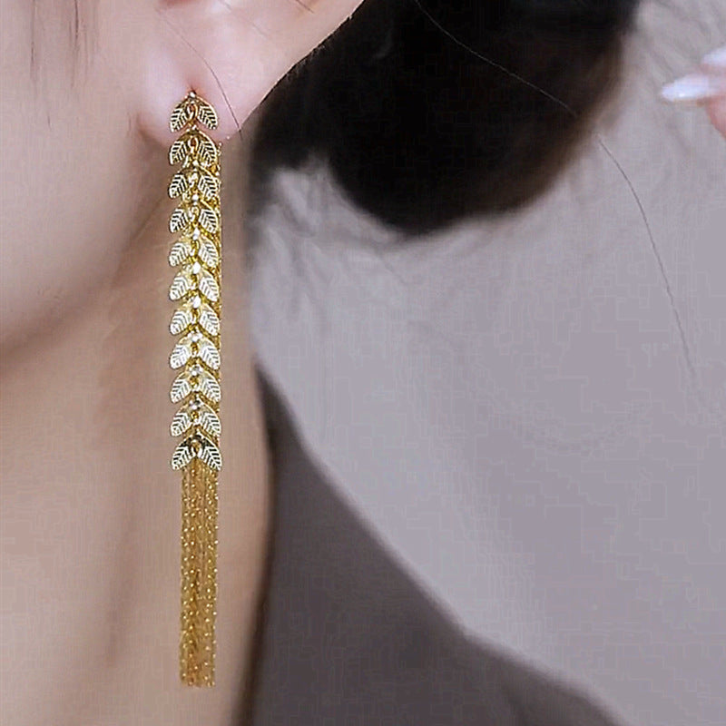 Wheat Long Fringe Earrings Dual-wear Women Pi-Mart
