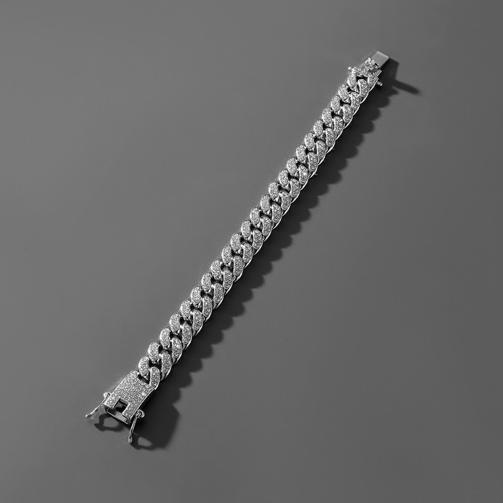 Rhinestone Paved Cuban Link Chain Bracelet Pi-Mart