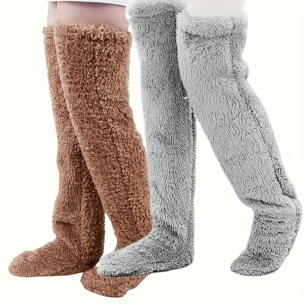 Cozy Couple's Thigh-High Fuzzy Socks - Warm, Durable Knit Over-The-Knee Stockings, Easy-Care Solid Hosiery Lootquake LLC