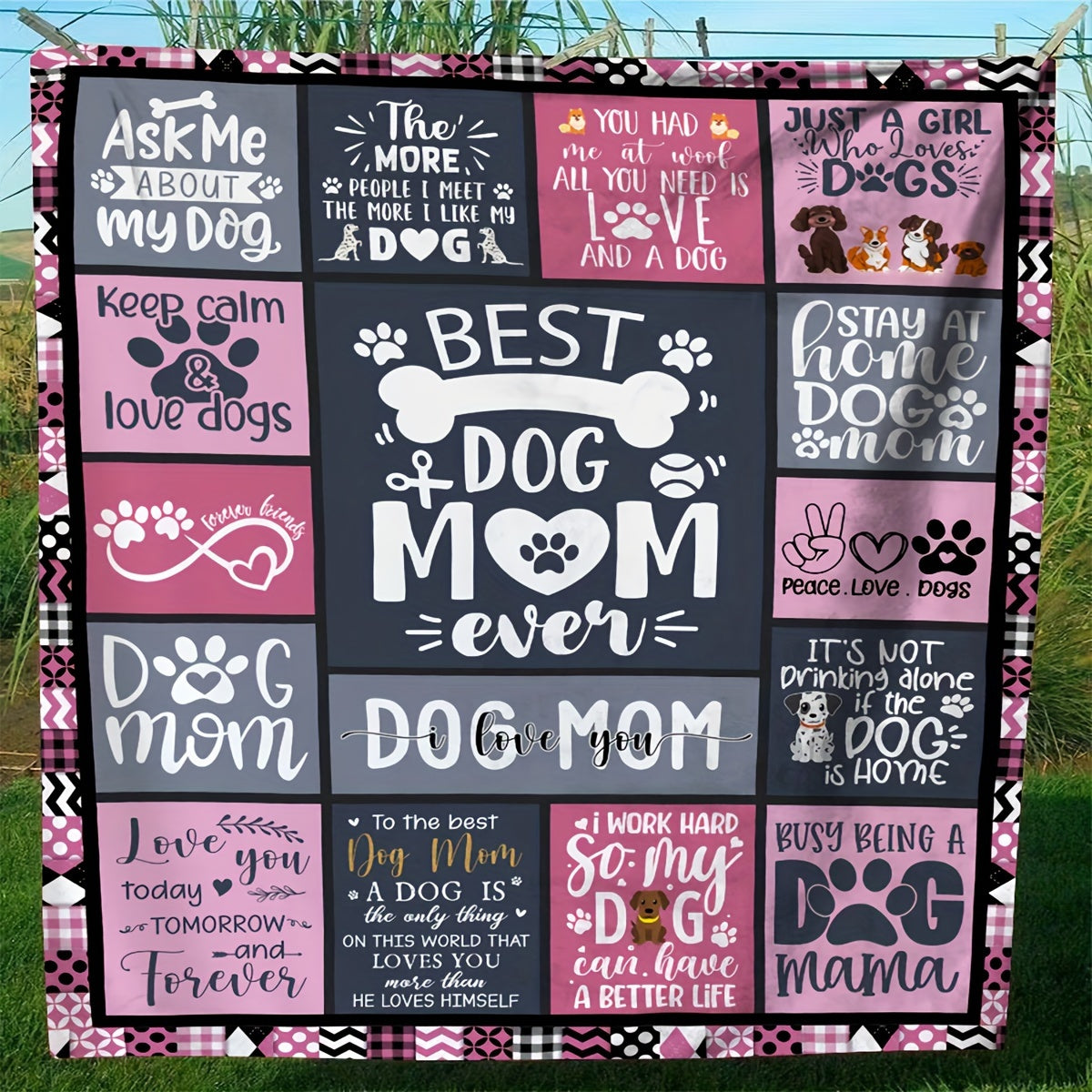 1pc The Best Dog Mom Blanket Splicing Pattern Soft Blanket Flannel Blanket For Sofa Bed
