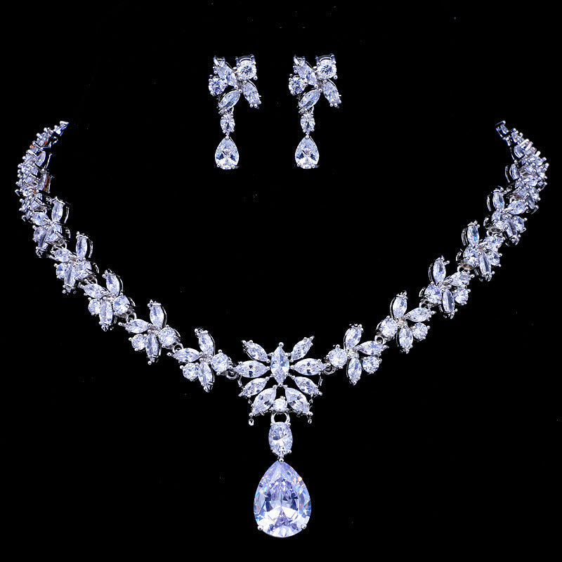 Exquisite Zircon Necklace Earring Set Pi-Mart