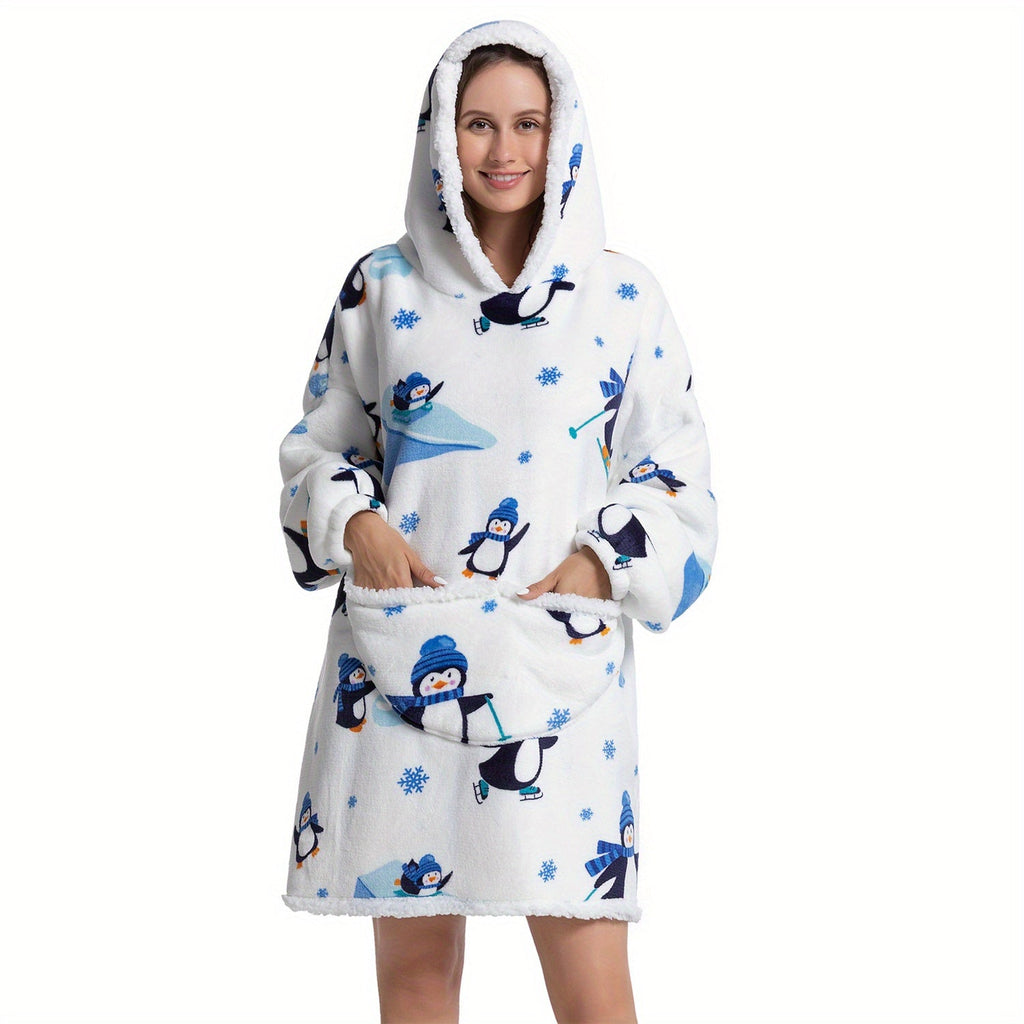 1pc Oversized Blanket Hoodie, Sherpa Fleece Hooded Blanket For Women, Ultra Soft Warm Wearable Blanket Sweatshirt Women Men Adult, Gift For Ladies