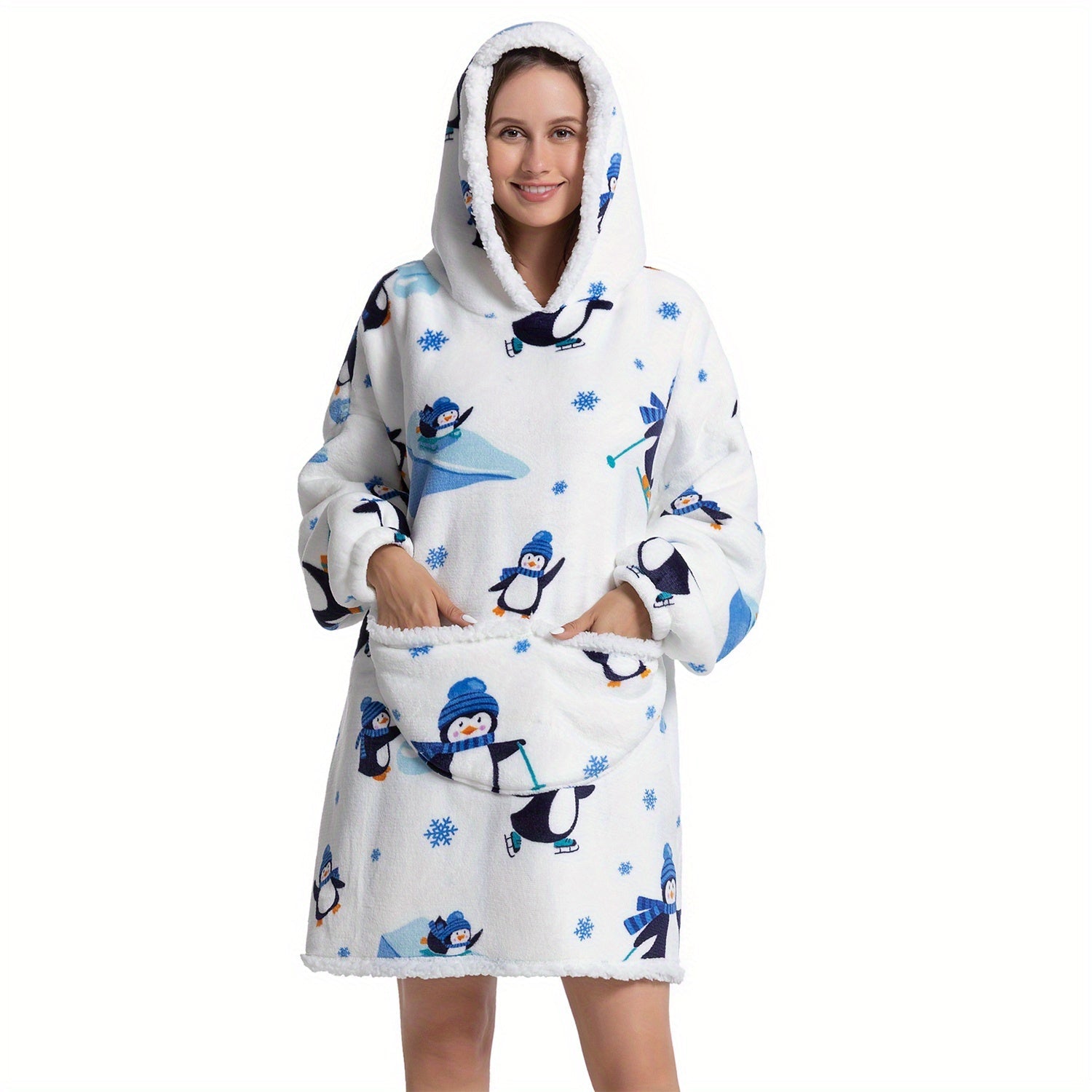 1pc Oversized Blanket Hoodie, Sherpa Fleece Hooded Blanket For Women, Ultra Soft Warm Wearable Blanket Sweatshirt Women Men Adult, Gift For Ladies