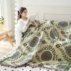 1pc Cotton Multi-layer Gauze Throw Blanket With Tassel Flower And Leaf Pattern Sofa Towel Blanket Air Conditioning Blanket Summer Cooling Quilt Towel Double-sided Available Multi-function Blanket, Machine Washed, And Reusable Lootquake LLC
