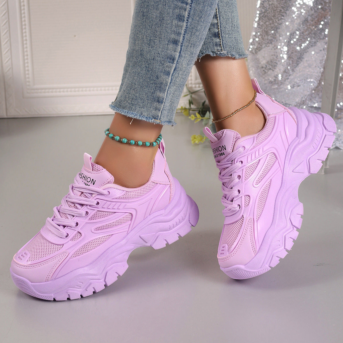 Mesh Breathable White Shoes Thick Bottom Heighten Casual Shoes Sports Women's Shoes Pi-Mart