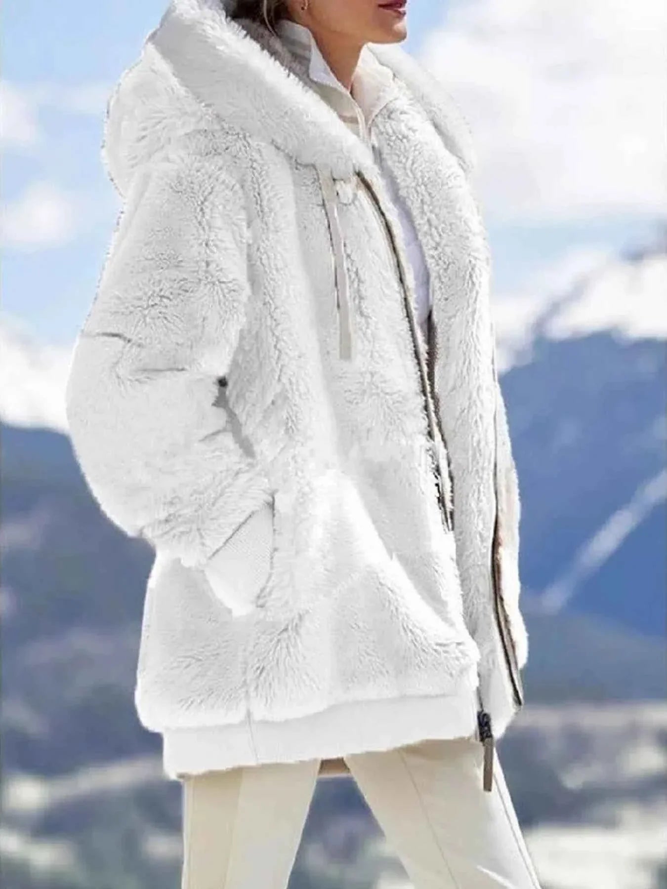 Full Size Cozy Fleece Zip-Up Hooded Jacket Plus Size THRIXINE