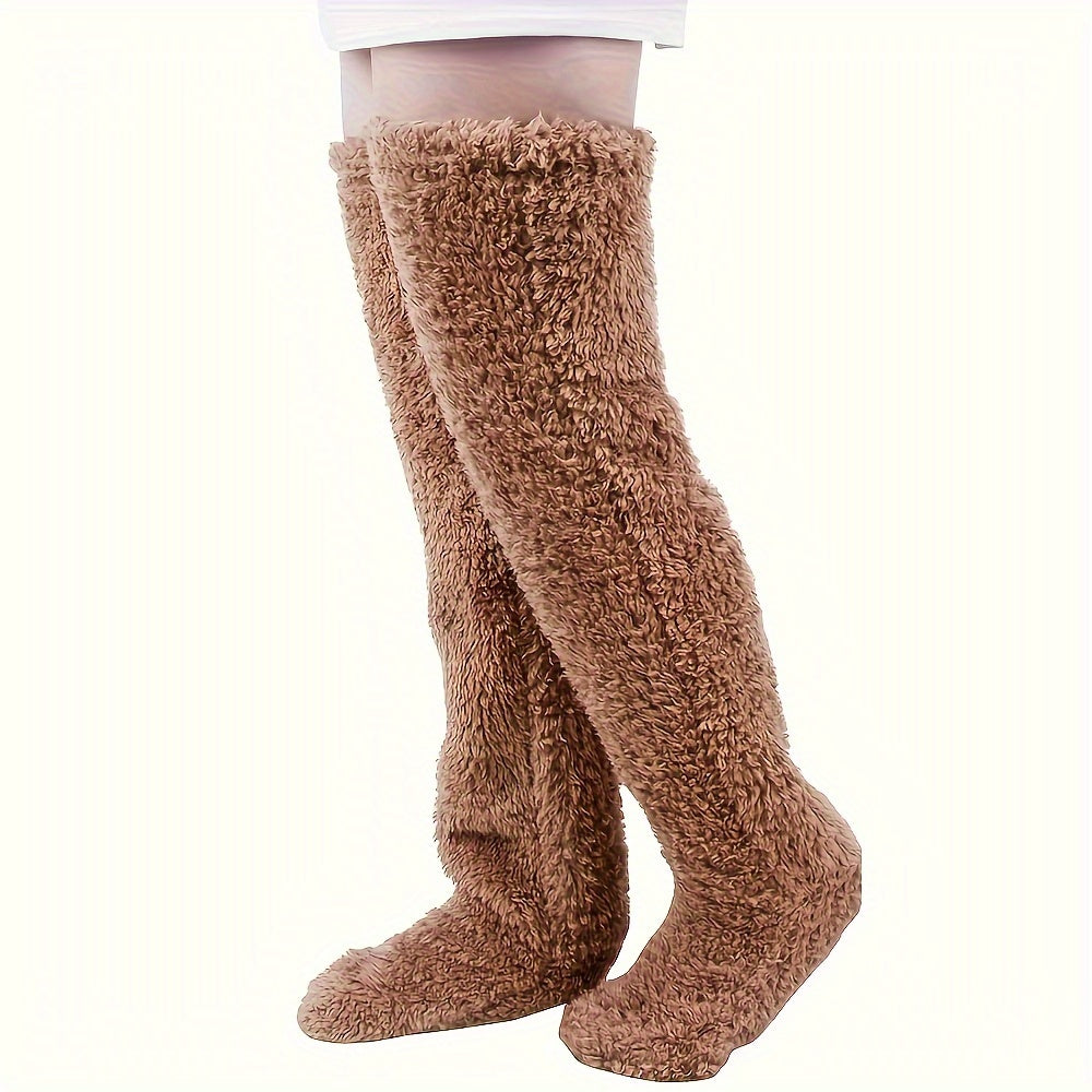 Cozy Couple's Thigh-High Fuzzy Socks - Warm, Durable Knit Over-The-Knee Stockings, Easy-Care Solid Hosiery Lootquake LLC
