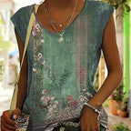 Women's Floral Printed Vest V-neck Sleeveless Button Down Casual Top - SJB-DIAMOND ELITES