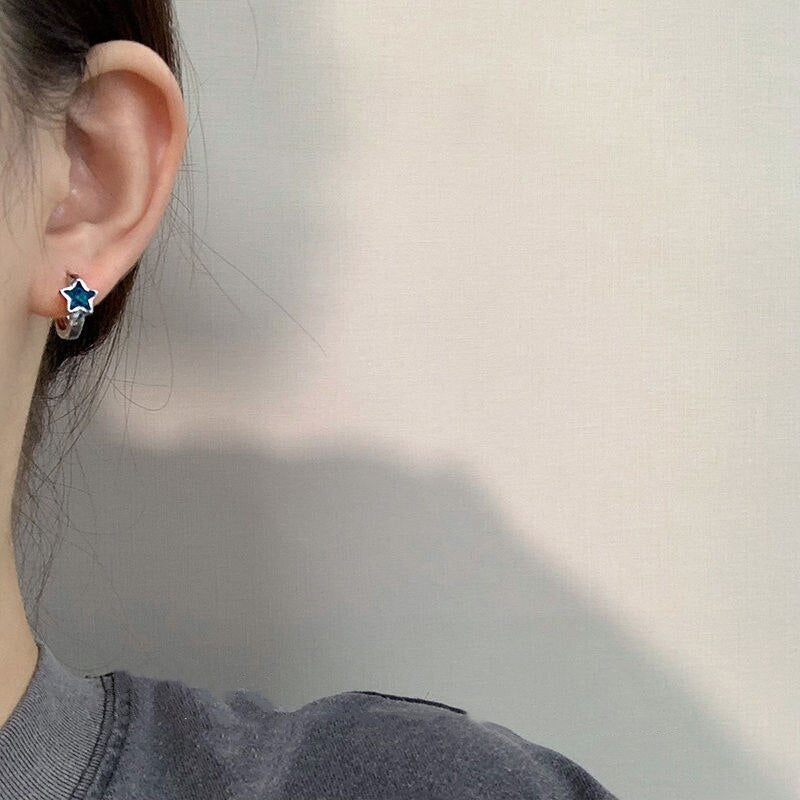 Blue Star Hoop Earrings Pi-Mart