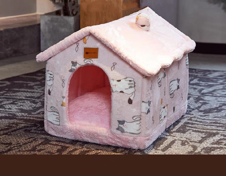Foldable Dog House Pet Cat Bed Winter Dog Villa Sleep Kennel Removable Nest Warm Enclosed Cave Sofa Pets Supplies Pi-Mart