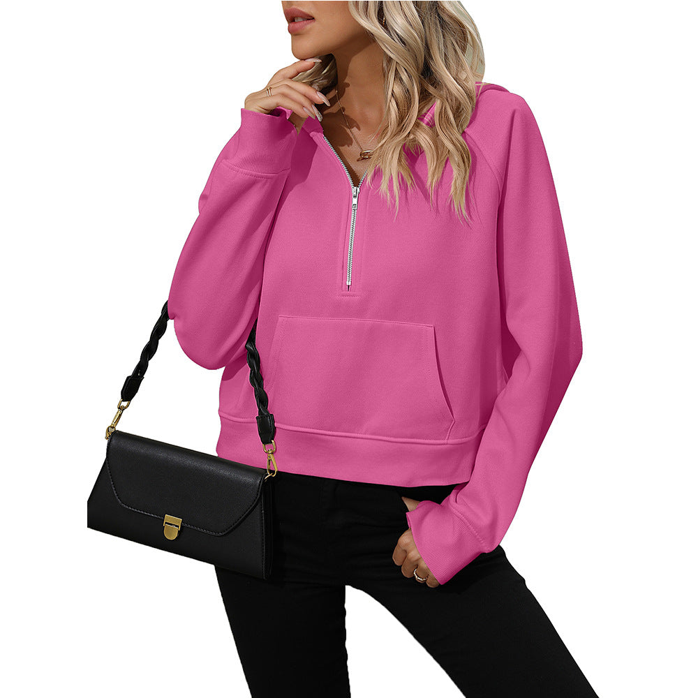 Women's Half Zip Pullover Hooded Sweatshirt Fleece Short Chic Sweatshirt Pi-Mart