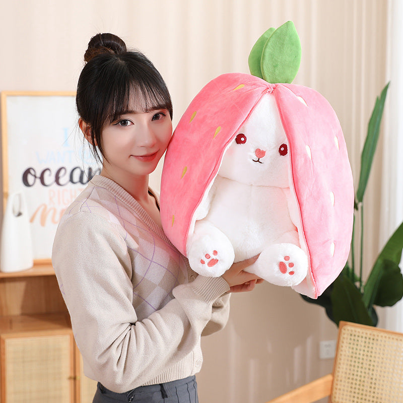 Kawaii Fruit Transfigured Bunny Plush Toy Cute Carrot Strawberry Turn Into Rabbit Plush Toy Kids Birthday Christmas Gift Muppet Pi-Mart