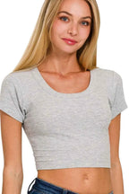 Zenana Ribbed Scoop Neck Crop Short Sleeve Top THRIXINE