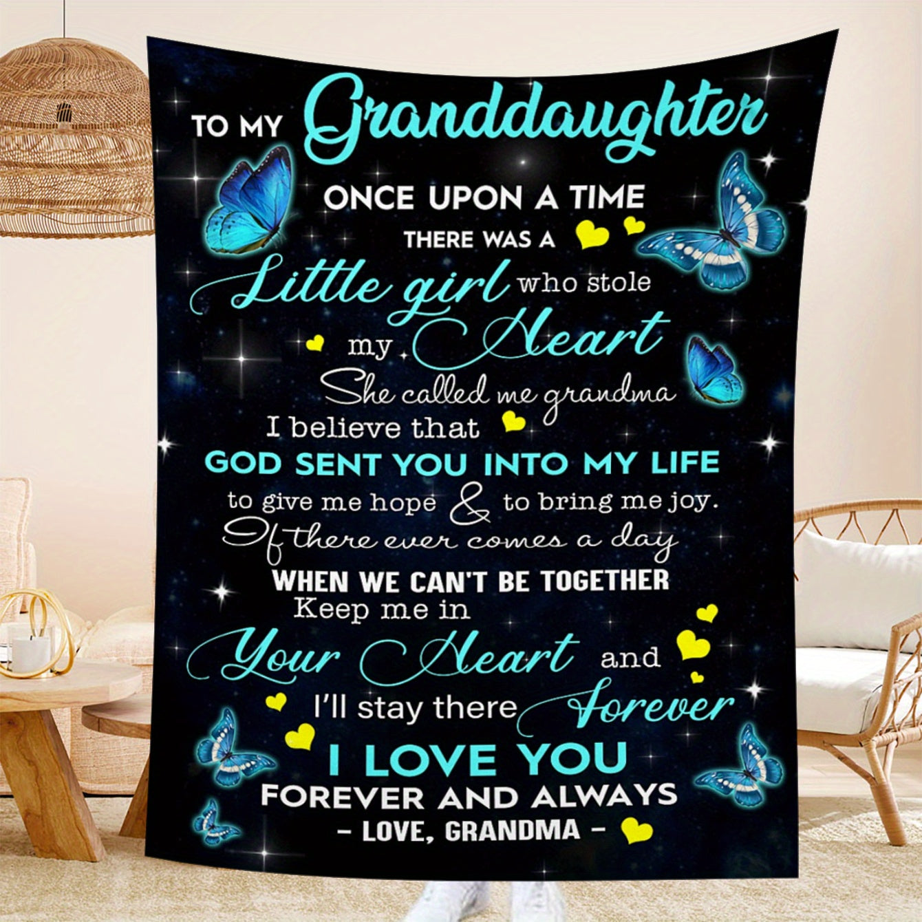 1pc Soft Flannel Butterfly Pattern Envelope Printed Blanket, To My Granddaughter From Grandma Throw Blanket for Couch Bed Sofa Office Car Camping, One For All Seasons