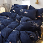 Flannel Bed Sheet Cover, Quilt Cover, Pillowcase And Bedding Set Of 4 Pi-Mart